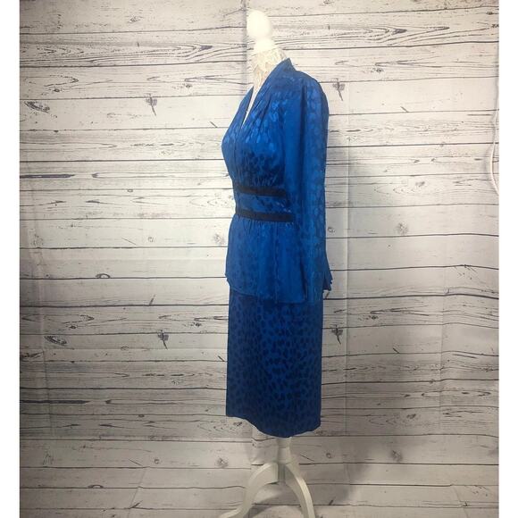 Vintage Silk Studio Blue & Black polkadot fitted waist top & skirt size 12 - Picture 8 of 12